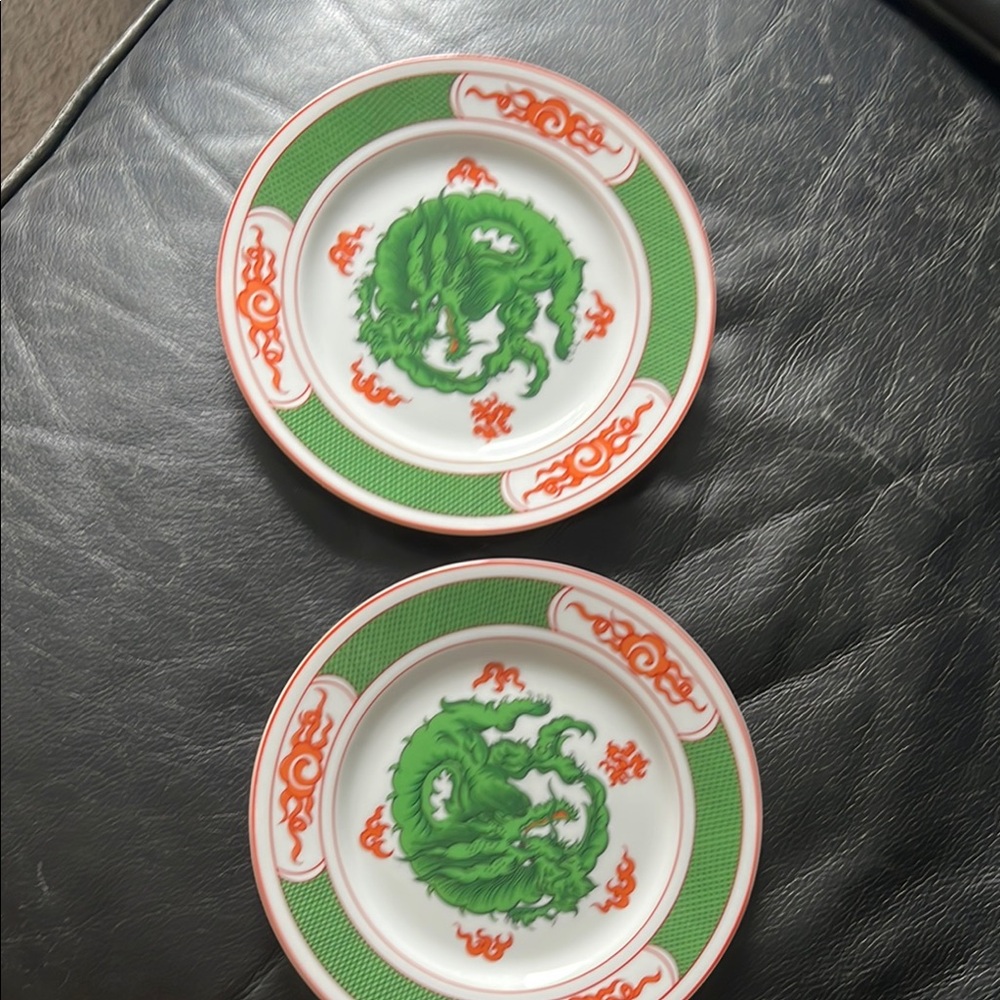 Fitz and Floyd Green and Orange Dragon Plates